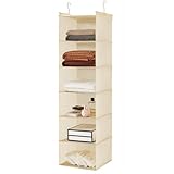 MAX Houser 6 Tier Shelf Hanging Closet Organizer, Cloth Hanging Shelf with 2 Sturdy Hooks,for Storage,Foldable (Beige)