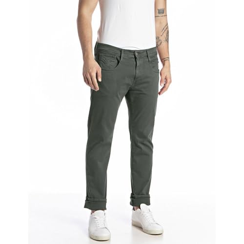 Image of Replay Herren Jeans Anbass Slim-Fit Hyperflex Colour X-Lite mit Stretch, Grün (Military Green 030-1), 33W / 32L