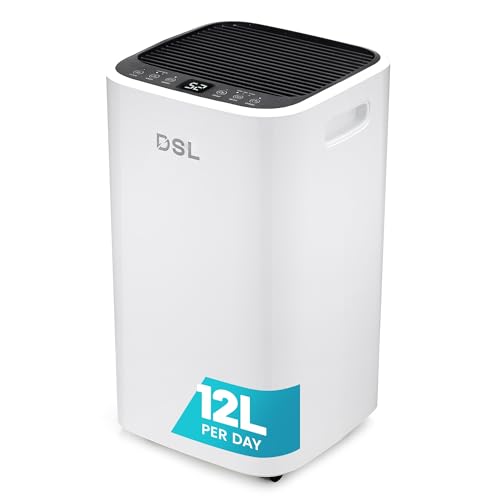 DSL 12L Electric Dehumidifier for Home - Bedroom Dehumidifier w/Digital Humidity Display, Sleep Mode, Laundry Drying, Drainage - Compact & Quiet, Energy-Efficient for Damp, Odour, Mould, Condensation