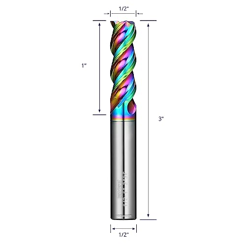 Image of Tools DLC Series Carbide Square End Mill, Diamond-Like Coating, End Mill for Aluminum, Copper, Magnesium Alloys, High Silicon Aluminum, Composite Materials,3 Flute,1 /2 Shank (0.5(1 /2) inch, 4pcs)