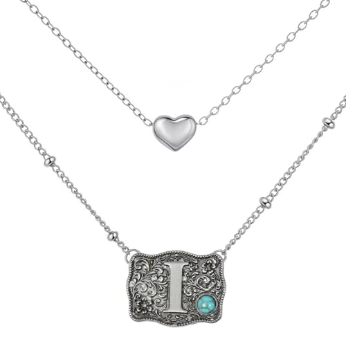 Image of Belt Buckle Bracelet Initial Letter A-Z Bracelets Western Cow Tag Bracelet Belt Buckle Necklace Western Style Initial Letter Pendant Necklace