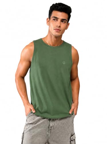 Image of CHKOKKO Sleeveless T-Shirt for Men Sando Tank Top Premium Cotton Blend Cut Sleeves Shirt as Casual, Lounge or Beach Wear Tshirt Muscle Fit Vest in Plain Round Neck