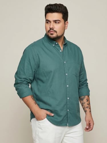 Image of Urbano Plus Men's Cotton Full Sleeve Regular Fit Solid Oxford Shirt with Button-Down Collar