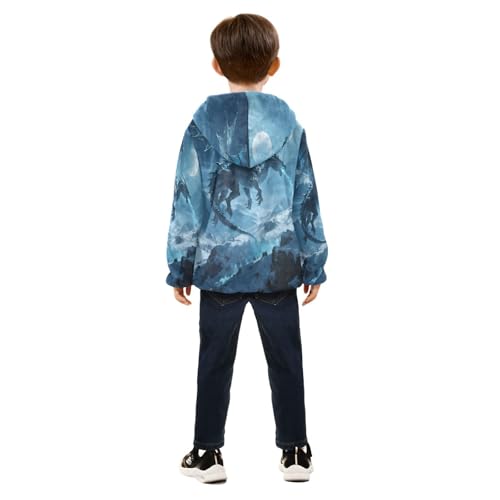 Dragon Soaring over Mountains Toddler Fleece Jacket Girl Boys Hooded Fleece Jacket Coat Warm Outwear Zip-up 3-10T4