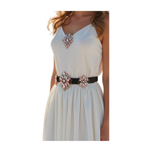 Trendy Fashion Jewelry Women Black Elastic Skinny Belt - Bling Holidays Winter Pink Flower Charms S M3