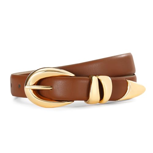 IDUNNVERVE Brown Belt women with Gold Buckle for Jeans Dress Leather Belts