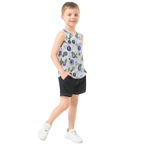 JUNZAN Art Blueberries Fruit Silver Children Tank Top Sleeveless Teens Vest Toddler Undershirts for Fitness Travel Swim 3T4