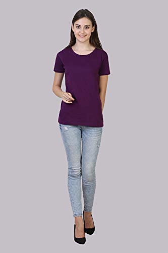 Image of FLEXIMAA Women's Cotton Plain Round Neck Half Sleeve T-Shirt