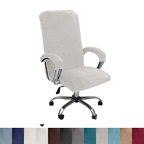 Bestenrose Velvet Office Chair Cover Stretch Computer Desk Armchair Cover Slipcover Replacement Washable Rotating Universal Chair Covers with Arm Cover (creamy white