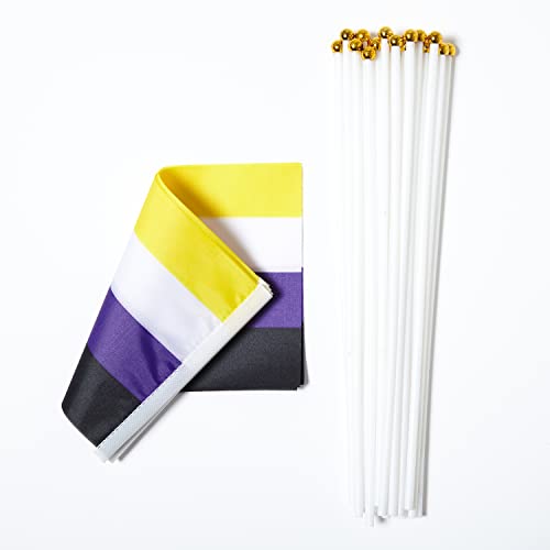 Image of GentleGirl 12 Pack Non-Binary Pride Rainbow Flags Non-Binary NB Small Mini Hand Held Stick Flag Gay LGBT Festival Party Parades Decorations