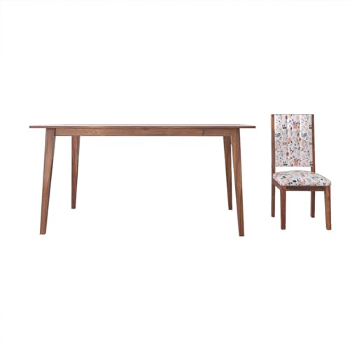 Image of DRIFTINGWOOD Atlantis Sheesham Wood Dining Table 6 Seater | Wooden Six Seater Dinning Table with Floral Cushion Chairs | Dinner Table 6 Seater | Dining Room Sets | Self Assembly, Honey Finish