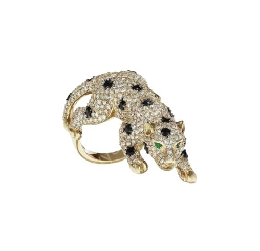2.20 Ct Round Simulated Black & White Diamond Panther Ring 14k Yellow Gold Plated 925 Silver