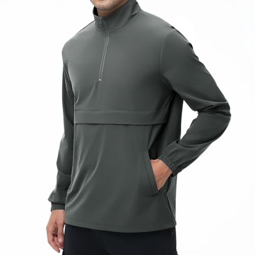 Image of EDITCOZY Men's Lightweight Quarter Zip Pullover Casual Windbreaker for Running Golf Jackets with 3 Pockets
