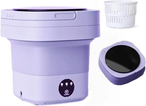 Portable Washing Machines, 8L Mini Washing Machine Foldable Washing Machine with 3 Modes, Travel Portable Washing Machine for Underwear, Sock, Baby Clothes, Camping, RV, Dorm, Apartment (Purple)