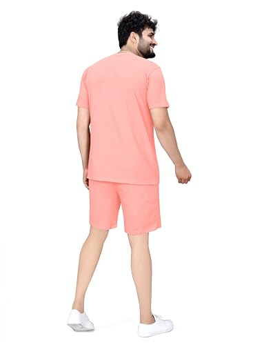 Image of ELLITI Cotton Blend Solid Casual Round Neck Half Sleeve Oversized Co-ord Set Men's, Pyjama Set, Sleepwear Loungewear T-Shirt and Shorts Combo for Men, Night Wear for Men, Night Suit for Men's