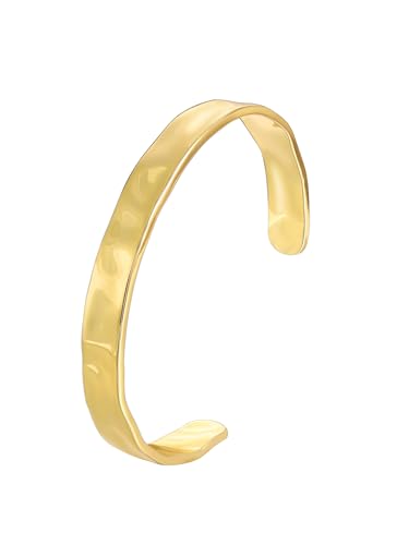 Image of Charm-In Gold Chunky Cuff Bangle Bracelet for Women - 14K Gold Plated Minimalist Lightweight Jewelry Gift