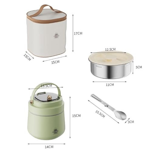 Edelstahl Isolierte Brotdose Thermo Essensbehälter mit Löffel und Handtasche Auslaufsicher für Büro Mittagessen Suppen und Brei