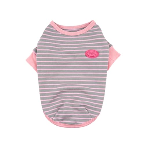 Striped Dog Shirt - Soft Cotton Pet Clothes for Small, Medium, Large Dogs & Cats – Breathable, Stretchy Puppy Outfit – Embroidered Logo T-Shirt for Boys & Girls (Pink, White) (PINK, XXL)