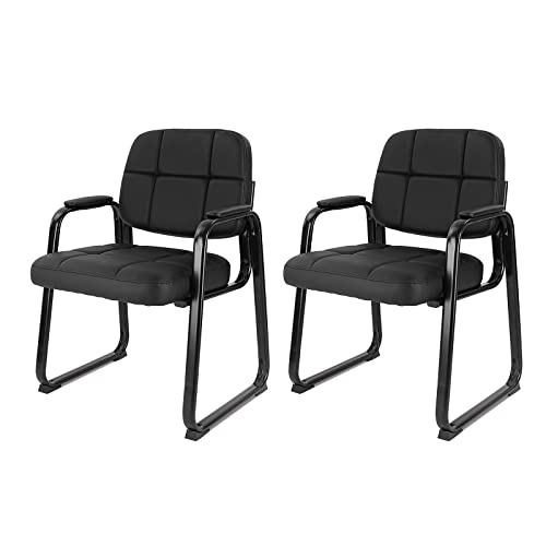 Image of CLATINA Classic Reception Chair with Padded Armrests and Sled Base, Ergonomic Guest Chair for Office Conference Waiting Meeting Room, Black (2 Pack)