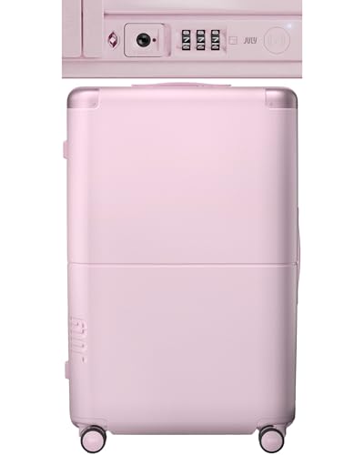 July Checked Plus with CaseSafe - 28.75 Built in Tracking Airline Approved Check In Luggage with Wheels Rolling Suitcase for Men & Women - Silent Spinner Wheels Y-Strap - Blush Pink