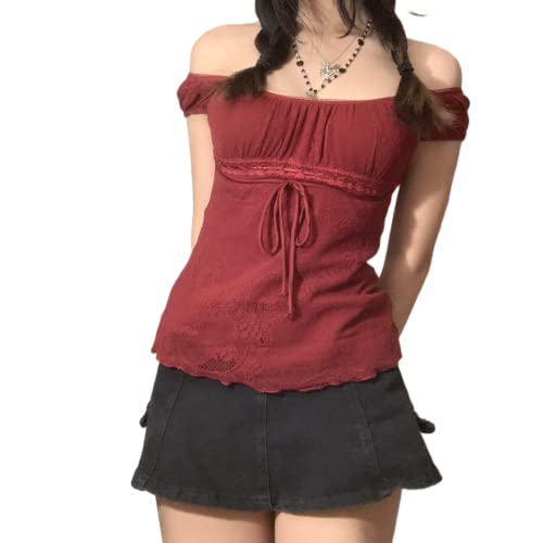 Image of Fairy Grunge Y2k Shirts Vintage Crop Tops Short Sleeve Girls Slim Fit Tees