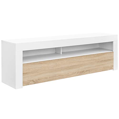 Comifort-AP84BS–Mueble-TV-Salon-Moderno-Mesa-Television-Colores-Blanco-BlancoRoble-Roble-Medidas-160x35x50-Cm-BlancoRoble