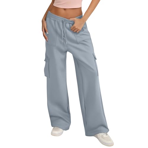 Cargo Sweatpants for Women Baggy Drawstring High Waisted Wide Leg Sweatpants with Pockets Casual Hiking Pull On Pants