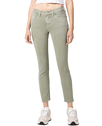 VERVET by Flying Monkey Special Washed Denim Skinny Jeans Olive Green Mid-Rise