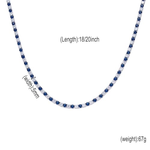 14K Gold 5mm Tennis Chain Necklace, Blue & White Moissanite Choker, Trendy Gift for Him2