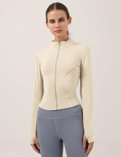 Image of Locachy Women's Lightweight Stretchy Workout Full Zip Running Track Jacket with Thumb Holes