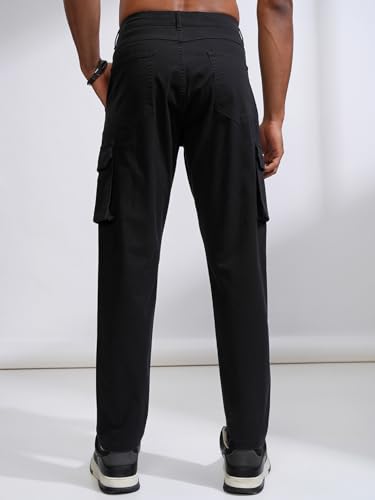 Image of Highlander Men's High-Rise Straight-Fit Cargo Trousers | Utility Pockets | Fashion & Function Blend | Carpenter Fit | Men Trousers | Trousers for Man |Cargo Pants for Men