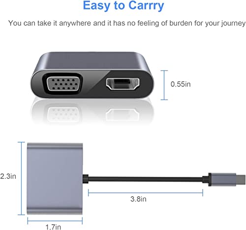 Image of USB HUB USB C to HDMI VGA Adapter, 2 in 1 USB Type C Thunderbolt 3 to HDMI & VGA Cable for MacBook Pro 2020 /2019 /2018 /Dell XPS 13 /Samsung S8 /S9 /Huawei mate30 and More (USB C to 2 in 1 HUB)