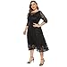 Odizli Kleider Große Größen Festlich Abendkleid Lang Elegant für Hochzeit Gast Mollige Frauen 3/4 Ärmel Spitzenkleid Damen Hochzeitsgast Coctailkleid Abschlusskleider Festkleider Abikleid Schwarz XL