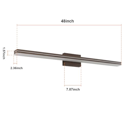Image of SineRise LED Modern Bathroom Vanity Light Fixtures (48-Inch, 3000K /4000K /6000K, Dimmable), Brown Wood Painted Modern Acrylic Bathroom Wall Lighting Fixtures Over Mirror