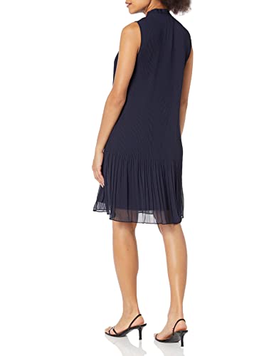 Image of DKNY Womens Sleeveless Tie Neck Pleated Dress
