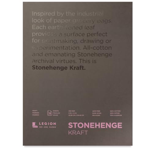 Stonehenge 100% Cotton Medium Weight Pad, Kraft, 250gsm, 15 Sheets for Dry Media (9X12)