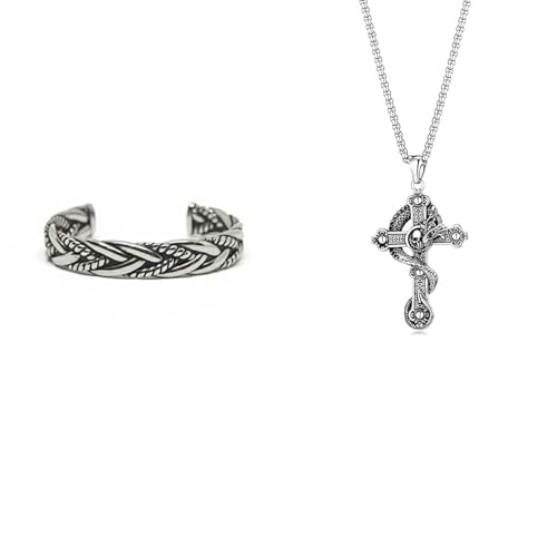 Image of THE MEN THING Combo Cobra Cross Pendant x Twisted Texture Bangle Bracelet| Bold Style Set for Men