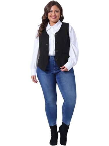 Agnes Orinda Plus Size Vests for Women Fully Lined 4 Button V-Neck Business Dressy Tuxedo Suit Vest Waistcoat3