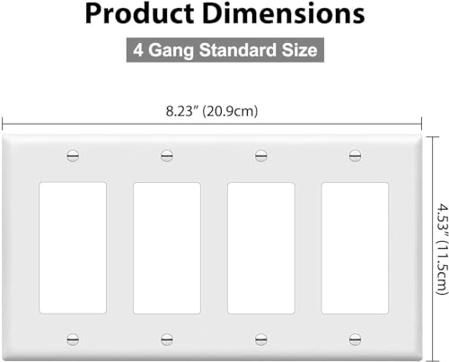 Image of Decorator Wall Plates 4-Gang Switch Outlet Electrical Cover Plate Unbreakable Thermoplastic Faceplate for Light Receptacle Outlet Switch, White (6 Pack)
