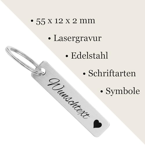 WIENS3D Personalisierter Schlüsselanhänger mit Gravur für diverse Anlässe: Weihnachten, Partner, Name, Geschenk, Freitext oder verschiedene Symbole möglich, 55x12x2mm