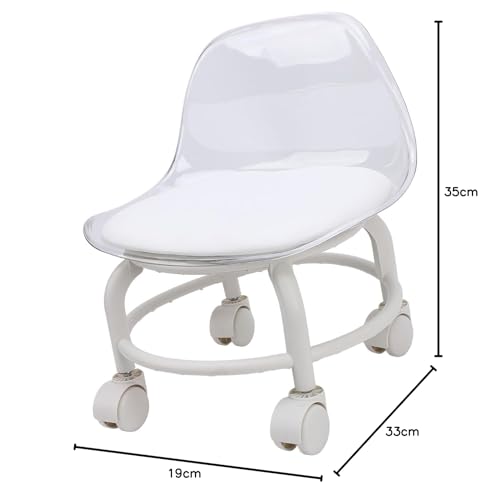 Bonbela Niedriger Walzen -Sitz -Rad -Stuhlstuhl Niedriger Rollhocker mit Rädern Rückenstütze Kleine Acryl Kurzer Stiller Mini -Roller -Sitzplatz (Transparent grau)