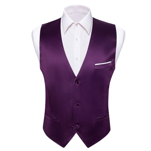 Image of Barry.Wang Mens Suit Vest Bow Tie Set 4PCS Formal V-neck Slim Fit Casual Solid Color Waistcoat Wedding Party Tuxedo