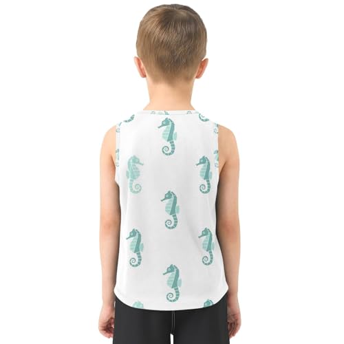 J JOYSAY Teal Seahorse White Boys Tank Top Sleeveless Muscle Shirts Quick Dry Workout Active Sport Kids T-Shirts 3-15T3