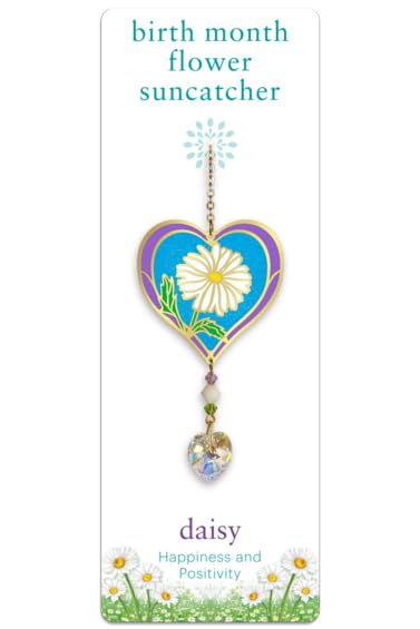 Birthmonth Flower Sun-Catcher Mobile, Stained Glass Effect, Sparkling Crystal Heart Adorned - Image 2