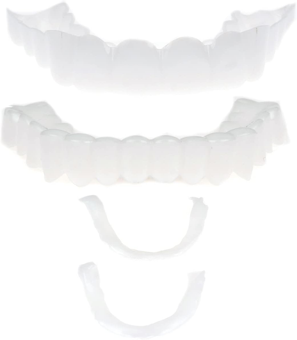 Teeth Veneers, Smile Instant Temporary Tooth Kit Decoration, for Whitening Teaching Temporary Braces Fake Teeth Snap on Cover Unisex Adult, 1 Pair Top and Bottom