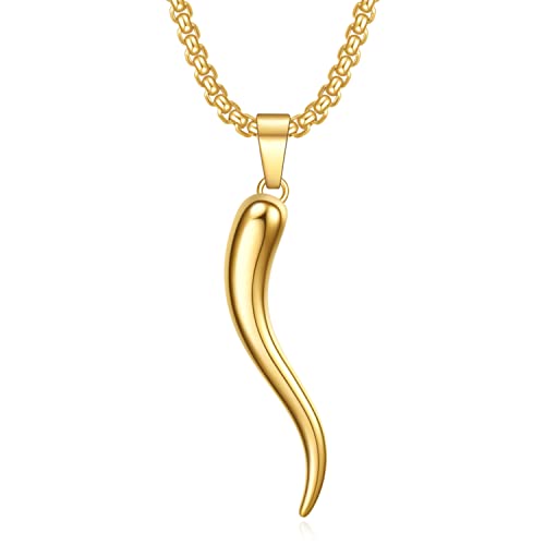 Rnivida Stainless Steel Italian Horn Cornicello Amulet Pendant Necklace Talisman Lucky Jewelry Gifts