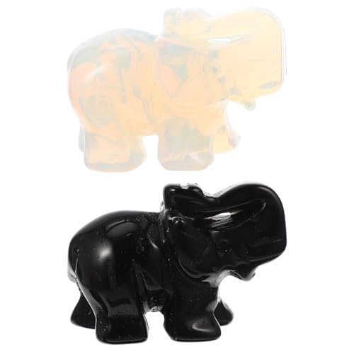 Luxshiny Elefantes De Piedra Verde y Obsidiana Negra 1,5 Pulgadas Esculturas De Piedra Natural Decoración del Hogar Arte De Mesa Juego De 2 Piezas