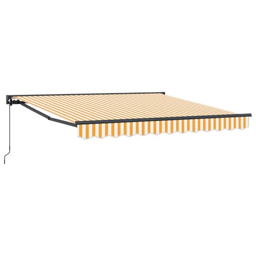 Image of Mokuyary Retractable Awning, Yellow and White, 350 x 250 cm, Clamp Awning, Balcony Awning, Sun Protection for Windows, Balcony, Patio, Garden, Porch