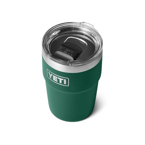 Image of YETI Rambler 16 oz Stackable Tumbler, Vacuum Insulated, Stainless Steel with MagSlider Lid, Black Forest Green