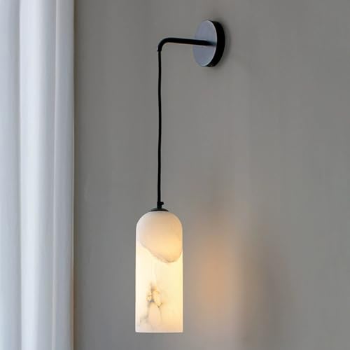 Lámpara de Pared TRIVIDHA Aplique de Pared Moderno de alabastro Lámpara de Pared Colgante de mármol Natural Piedra Ovalada E14 Lámpara de Pared de Mediados de Siglo para Sala de